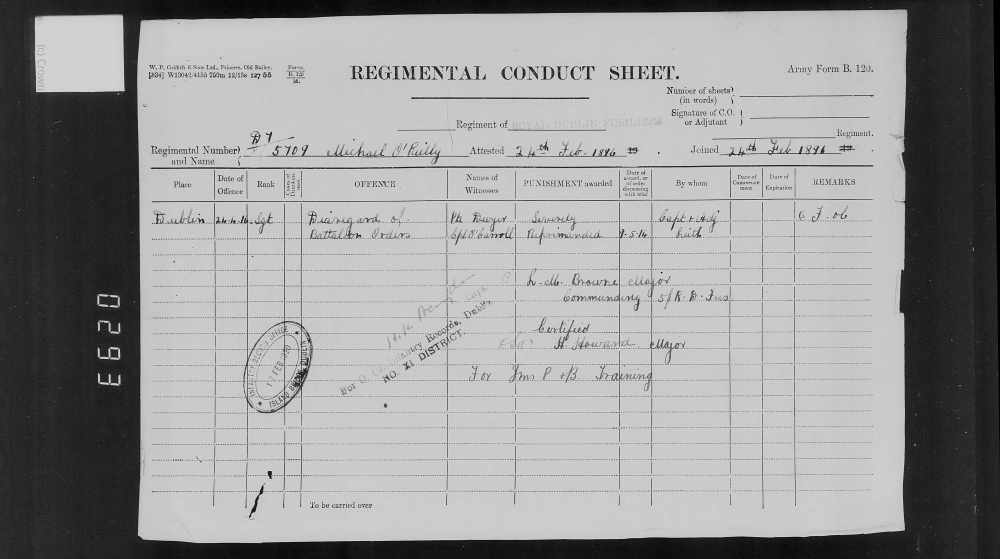 Reprimand sheet for MOR